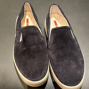 Prada navy suede slip ons size 5.5